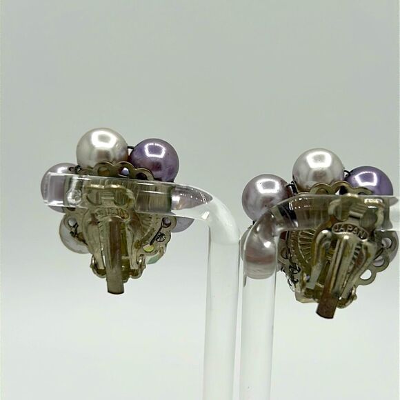 Signed Japan Pearl Cluster Earrings - Picture 4 of 13